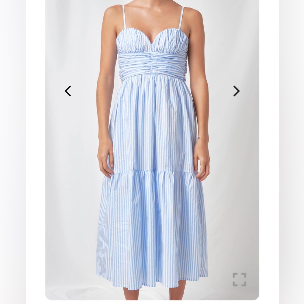 English Factory blue & white striped midi dress
